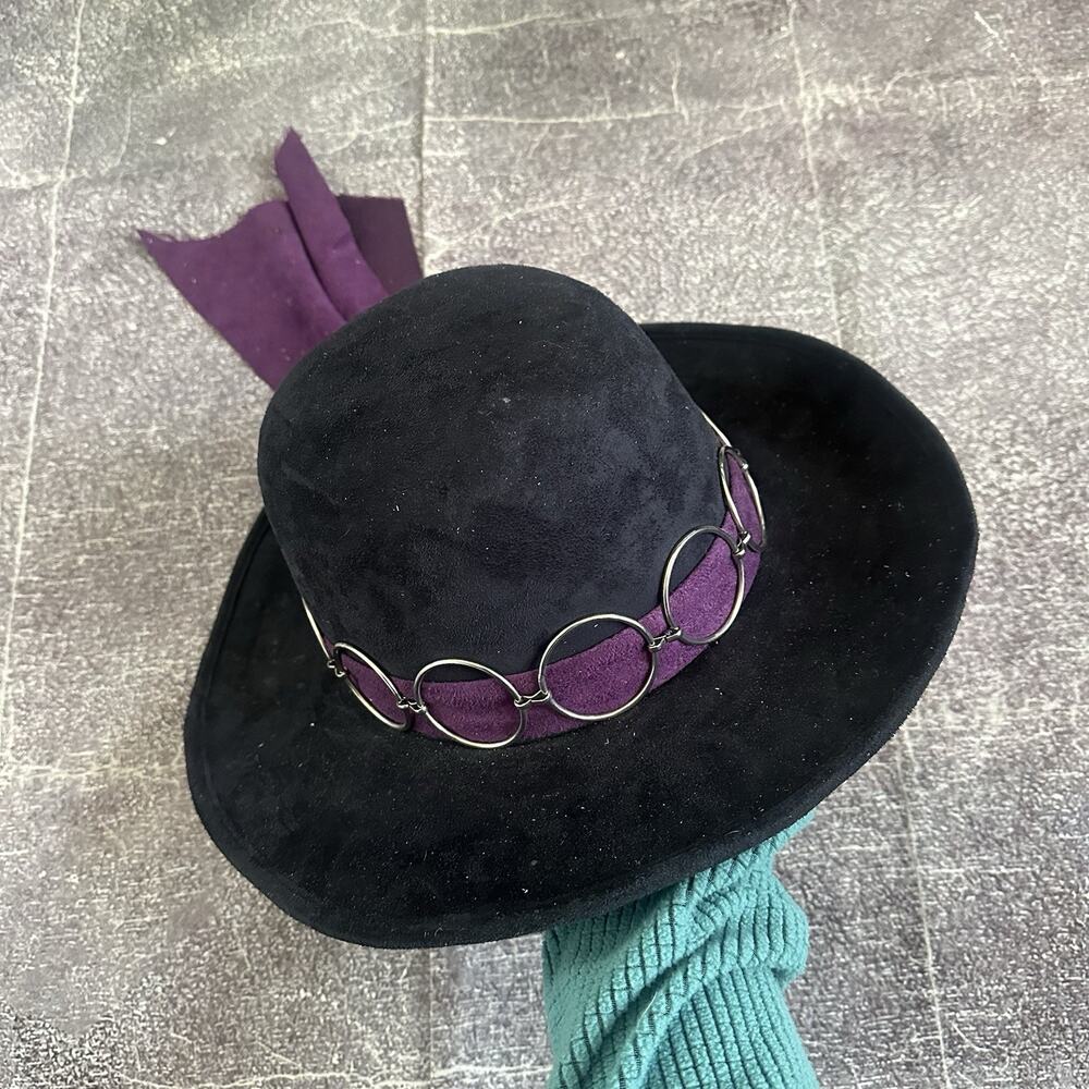 Mens Jimi Hendrix Black Purple Faux Felt Suede Electric Band Fitted Hat Cap Sz M